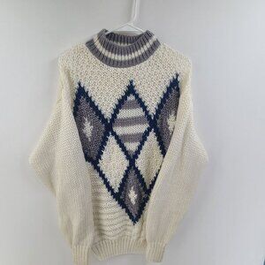 VTG FORUM Hand knitted sweater Cream Gray Mens Size Medium
